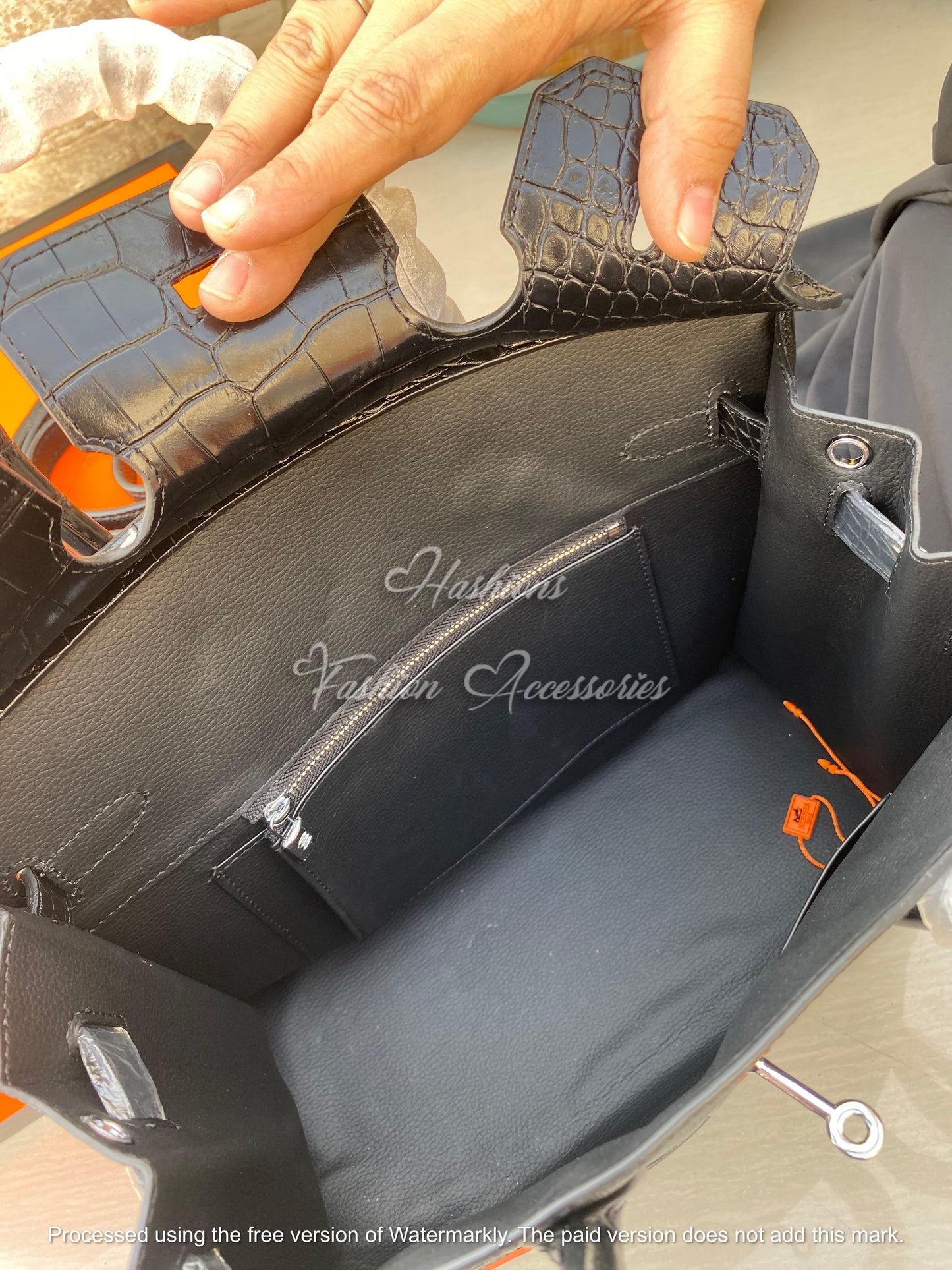 Architectural Window Appliqué Top-Handle Tote – Black Croc-Embossed, Structured Medium Bag