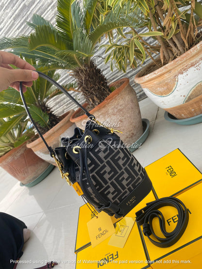 Mini Patterned Drawstring Bucket Bag | Designer Crossbody