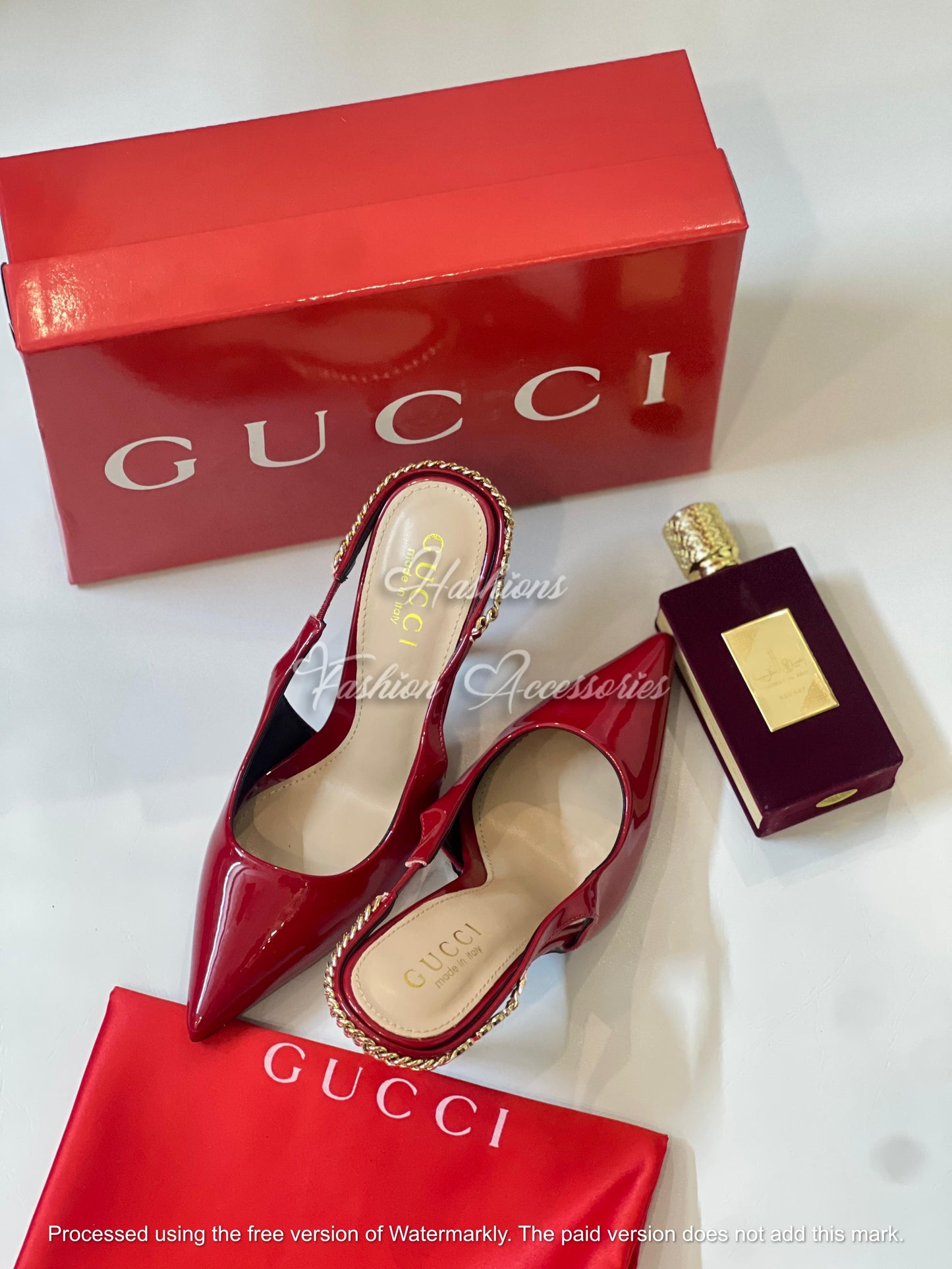 Chain-Back Patent Heels – Women’s Luxury Pointed Toe Pumps (Red & Black)