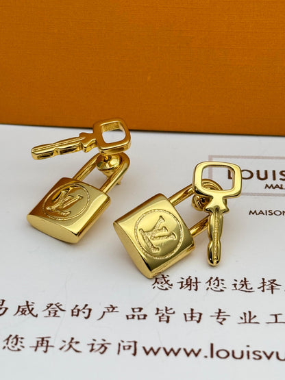 Gold-Tone Lock & Key Stud Earrings for Women | Minimal Statement Jewelry