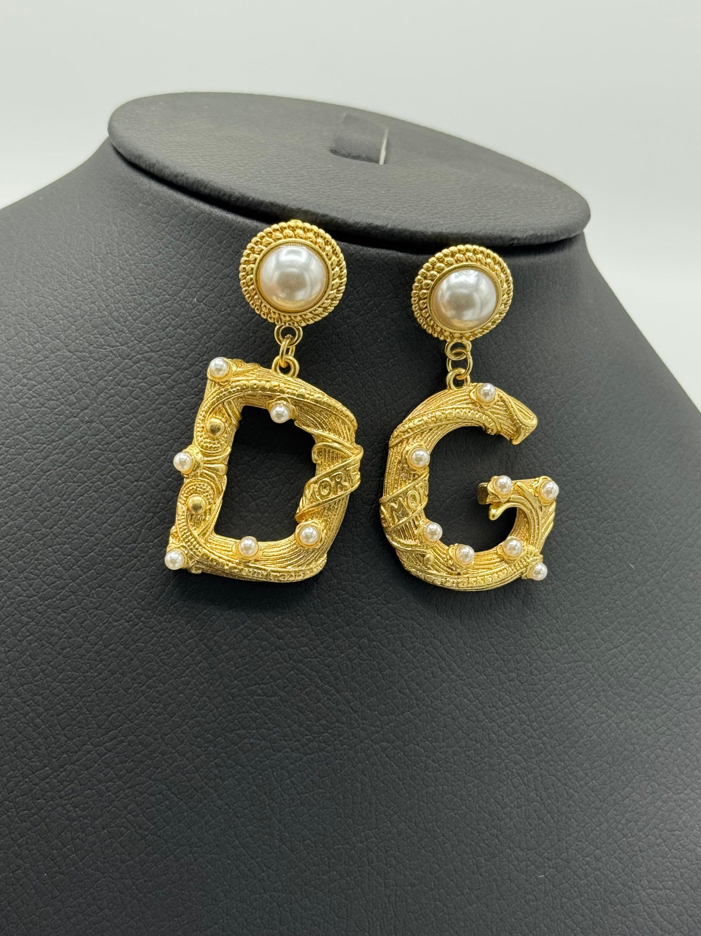 Gold-Tone Pearl Initial Drop Earrings (D & G) for Women | Statement Alphabet Jewelry