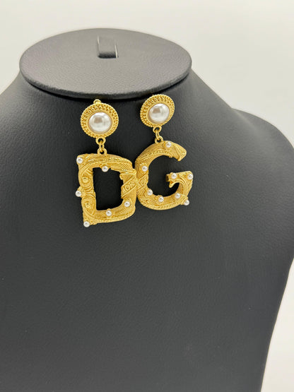 Gold-Tone Pearl Initial Drop Earrings (D & G) for Women | Statement Alphabet Jewelry