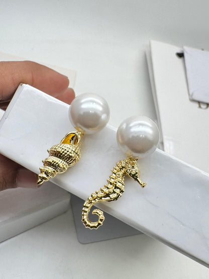 Pearl Seahorse Drop Earrings for Women | Ocean-Inspired Statement Jewelry