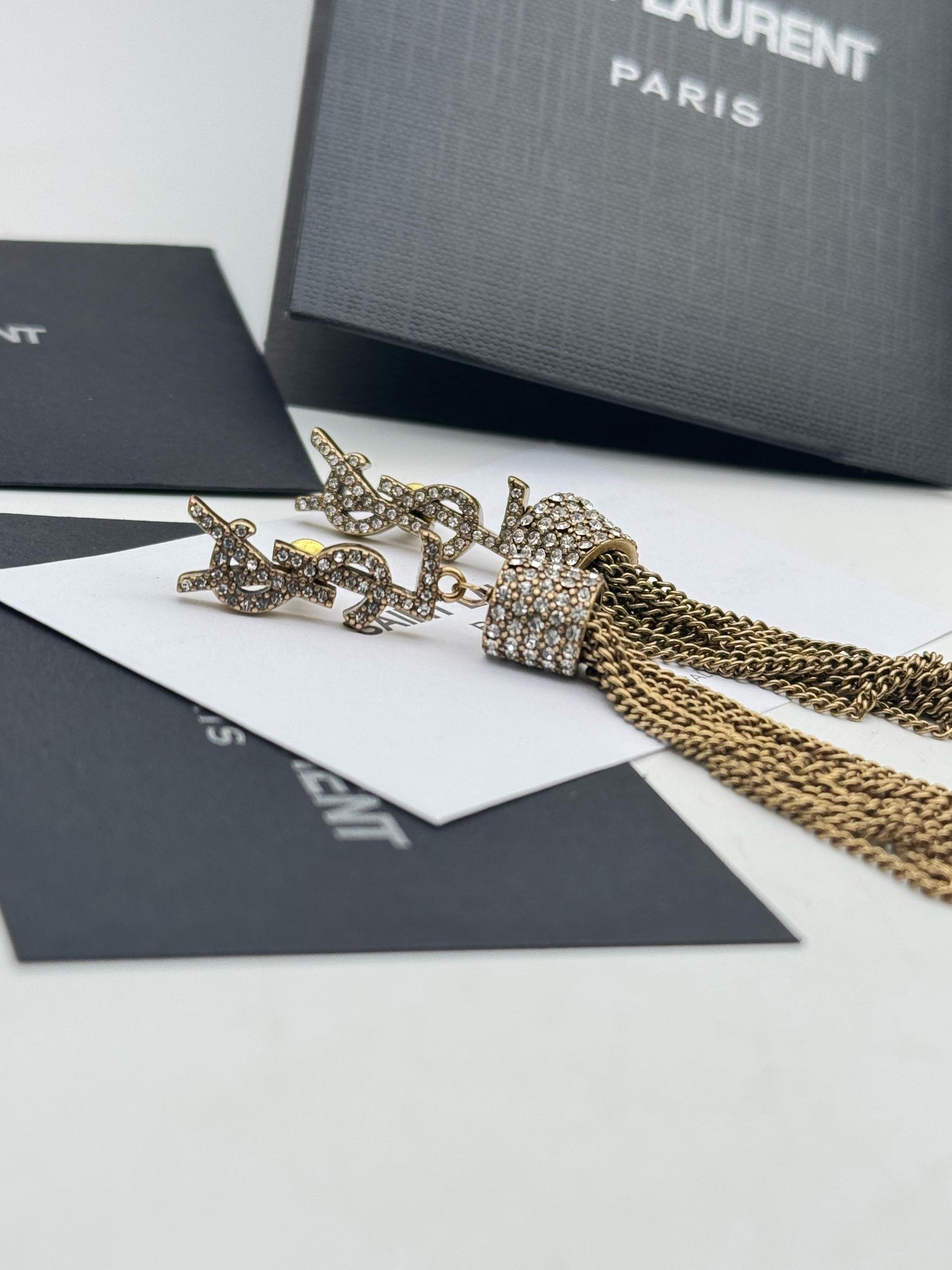 Gold Crystal Tassel Drop Earrings for Women – Statement Chain Dangle Earrings