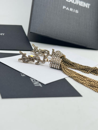 Gold Crystal Tassel Drop Earrings for Women – Statement Chain Dangle Earrings