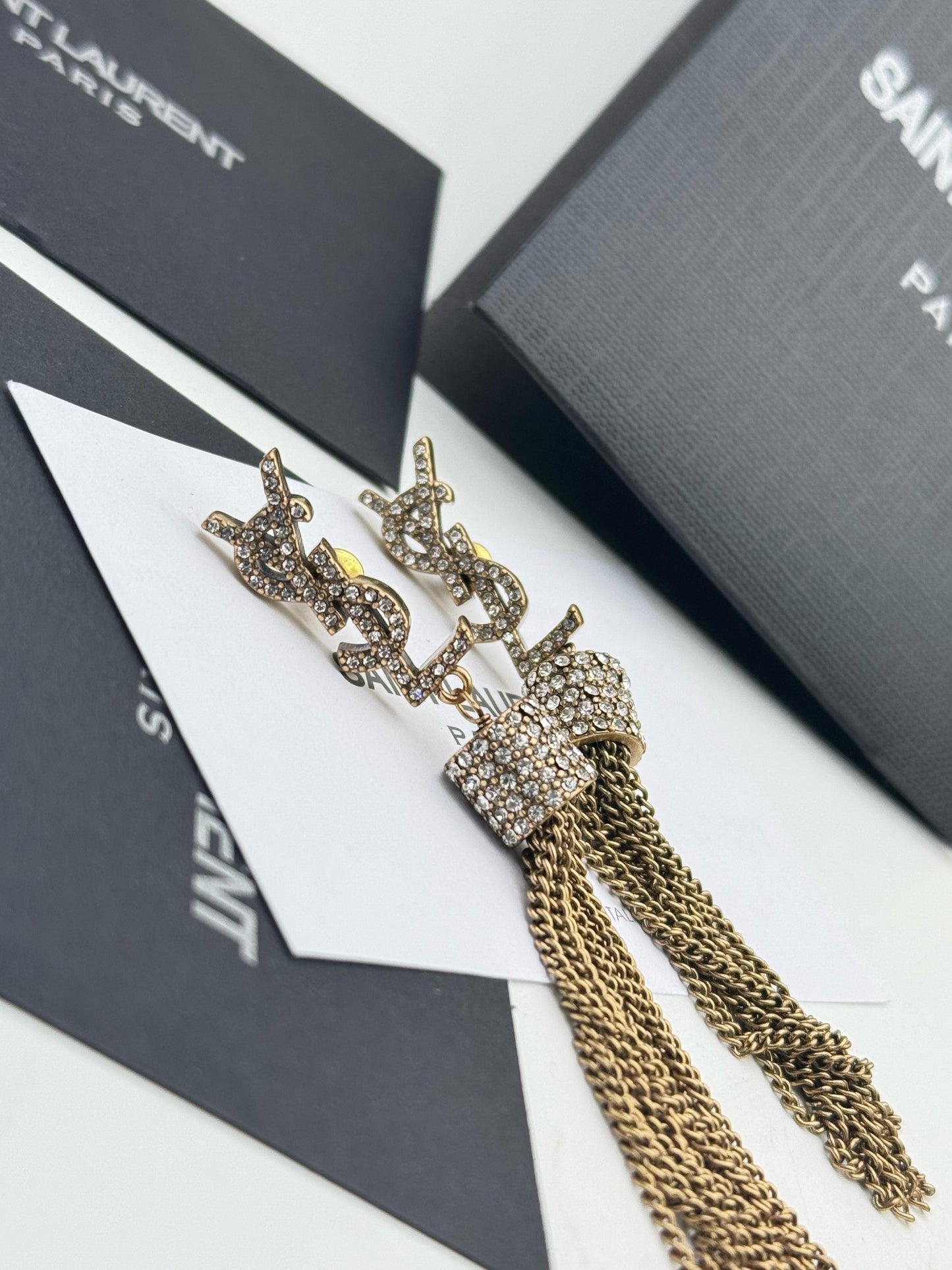 Gold Crystal Tassel Drop Earrings for Women – Statement Chain Dangle Earrings