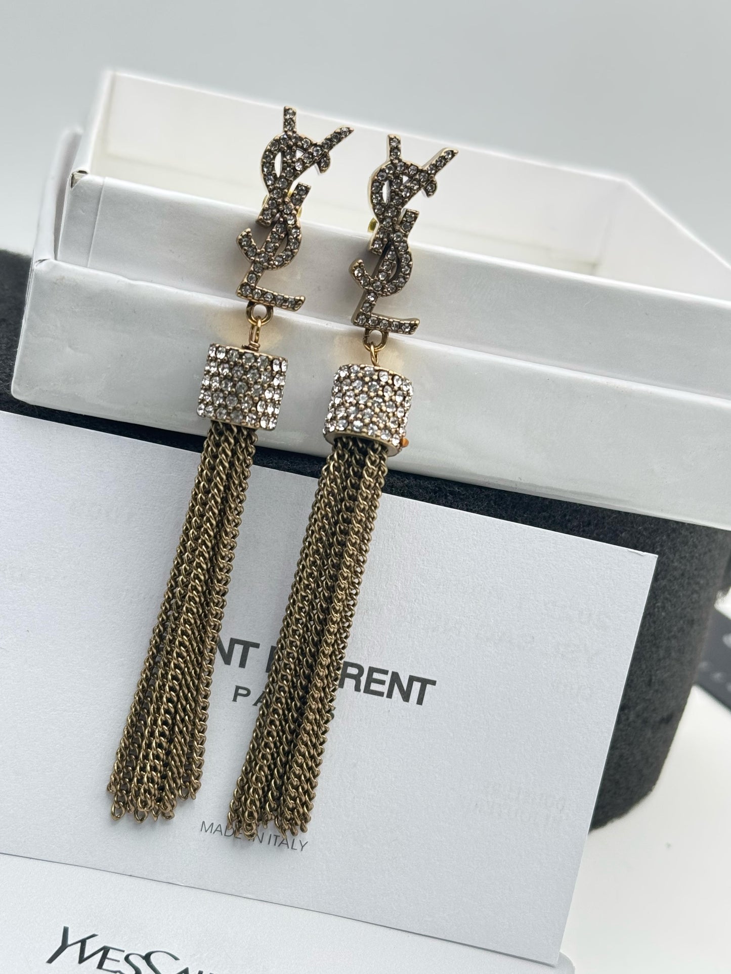 Gold Crystal Tassel Drop Earrings for Women – Statement Chain Dangle Earrings