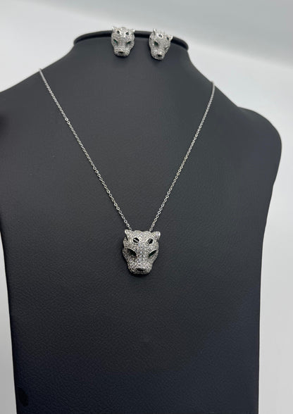 Panther Head Necklace with Matching Stud Earrings – Bold Statement Jewelry Set for Women