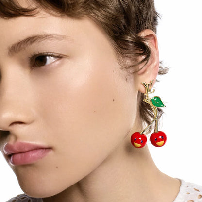 Cherry Drop Earrings for Women – Gold Tone Statement Earrings with Red Cherry Charms
