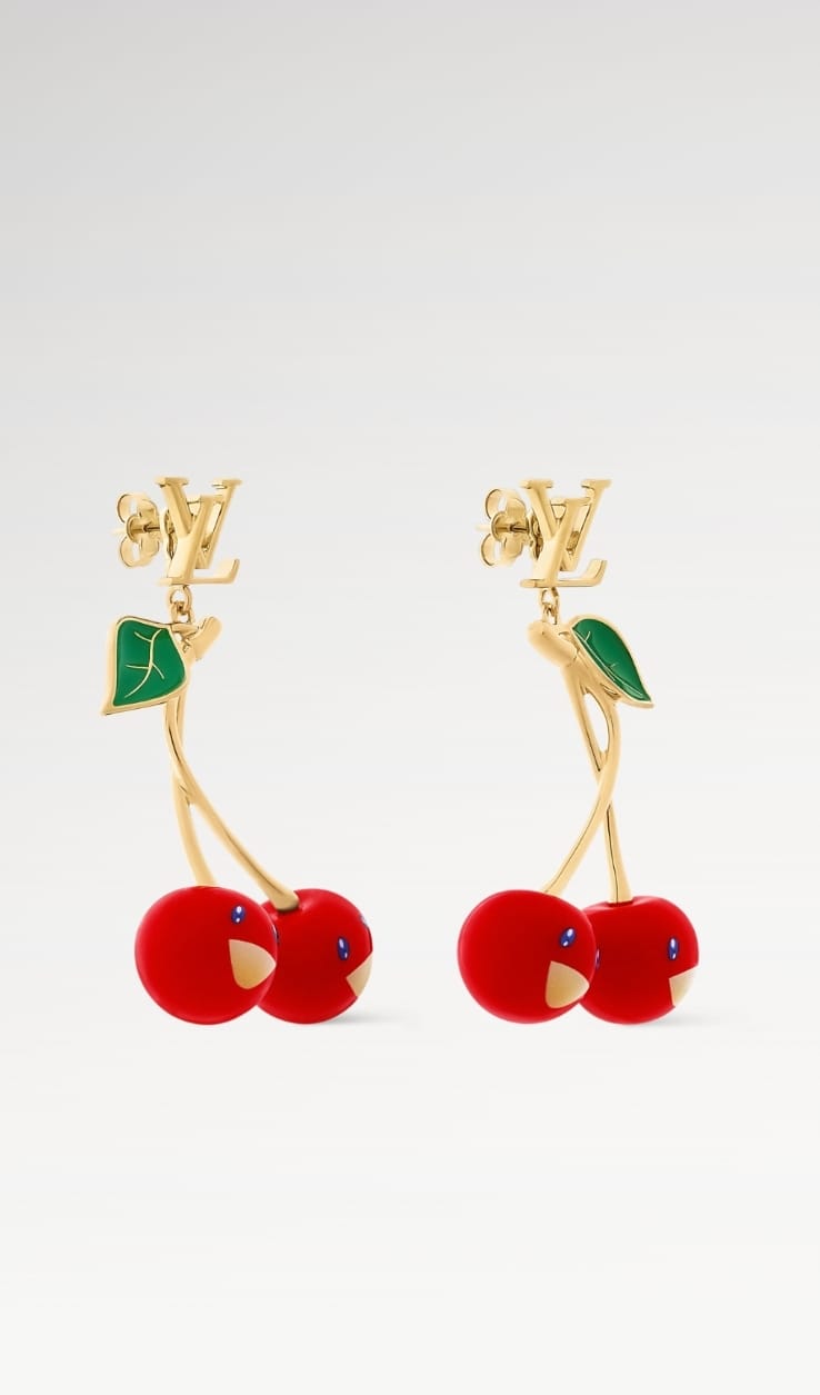 Cherry Drop Earrings for Women – Gold Tone Statement Earrings with Red Cherry Charms