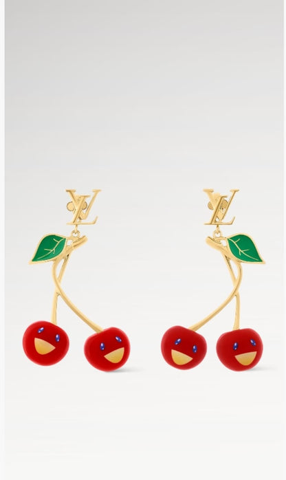 Cherry Drop Earrings for Women – Gold Tone Statement Earrings with Red Cherry Charms