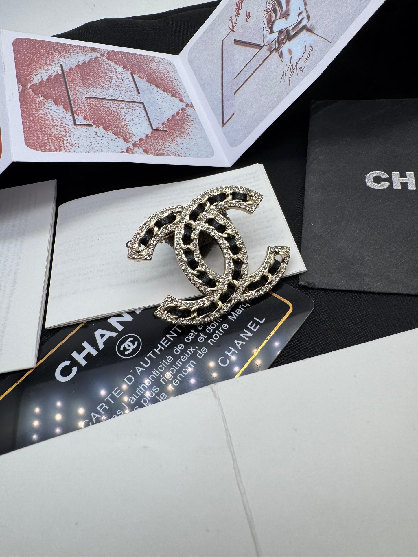 Crystal Chain Double-C Brooch – Gold Tone Statement Brooch for Women