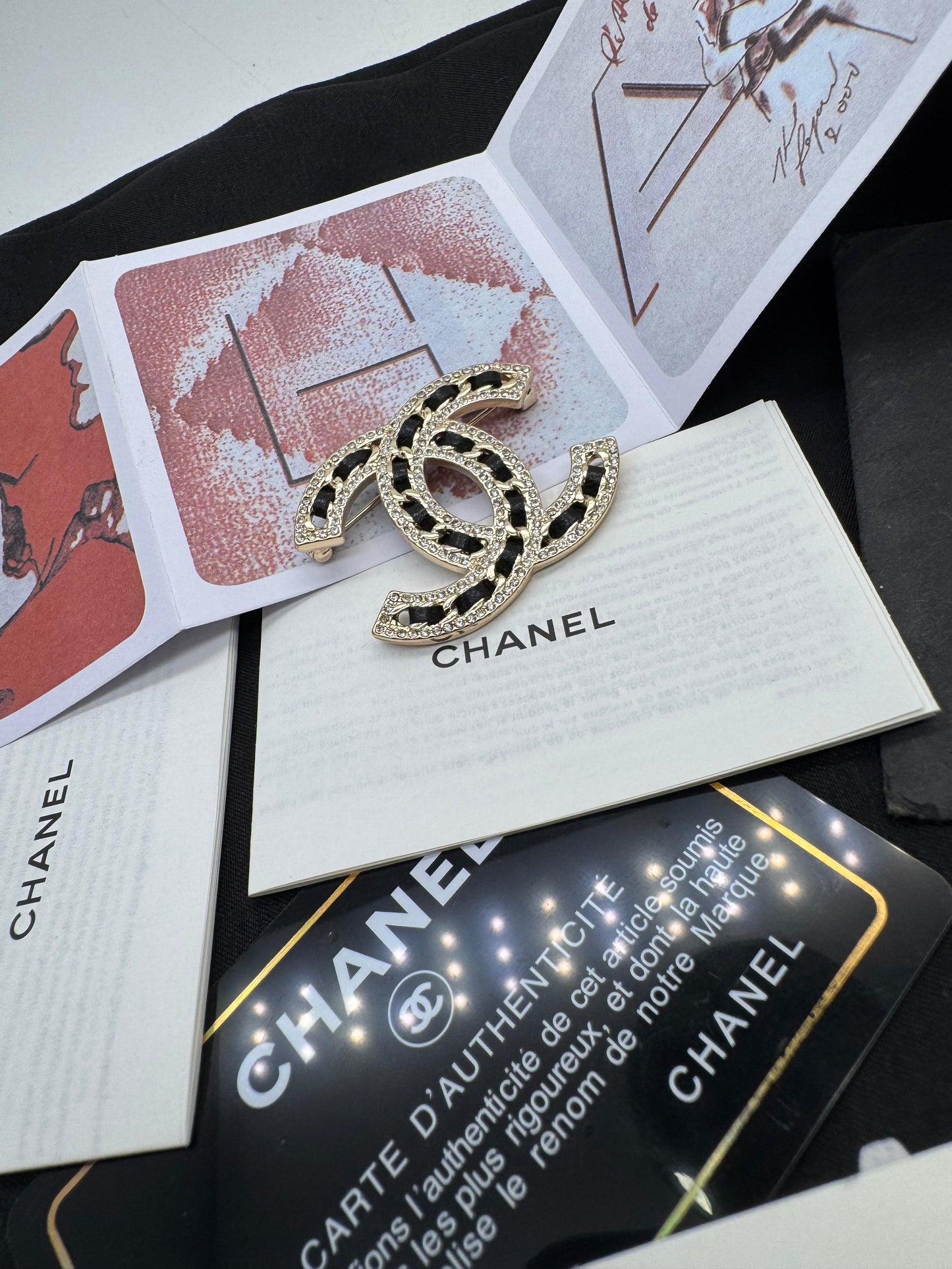 Crystal Chain Double-C Brooch – Gold Tone Statement Brooch for Women