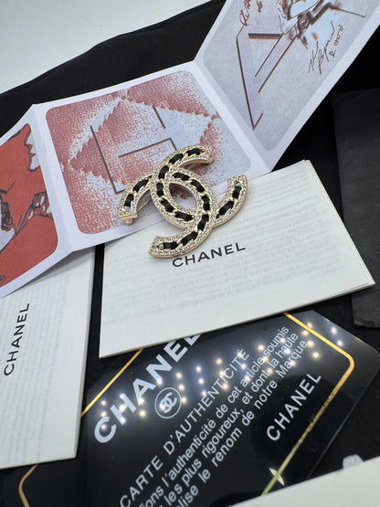 Crystal Chain Double-C Brooch – Gold Tone Statement Brooch for Women