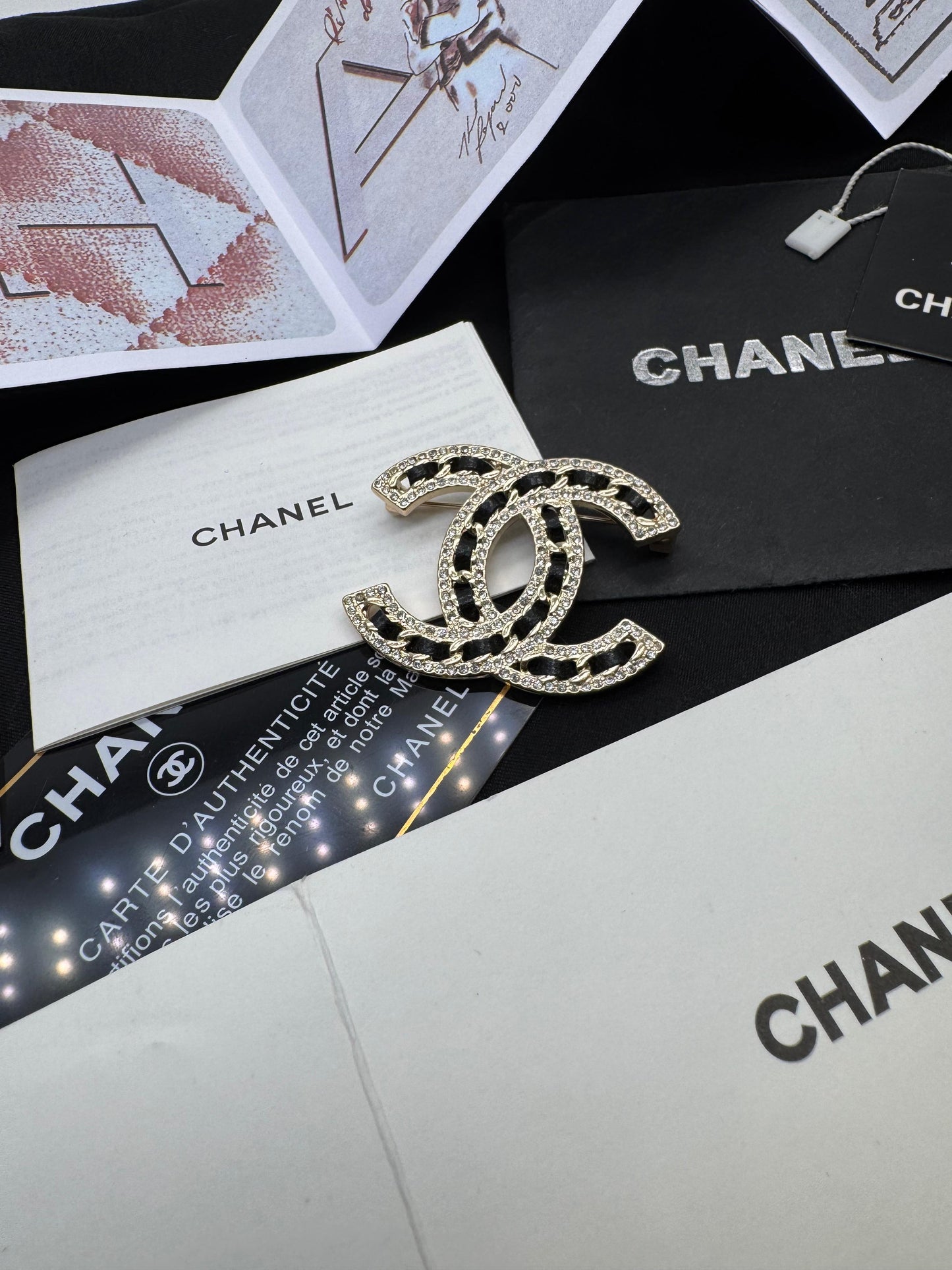 Crystal Chain Double-C Brooch – Gold Tone Statement Brooch for Women