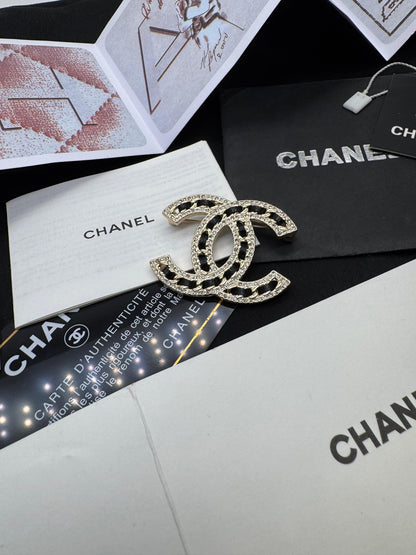 Crystal Chain Double-C Brooch – Gold Tone Statement Brooch for Women