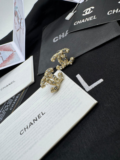 Pearl & Crystal Double-C Style Stud Earrings – Gold Tone Statement Earrings for Women