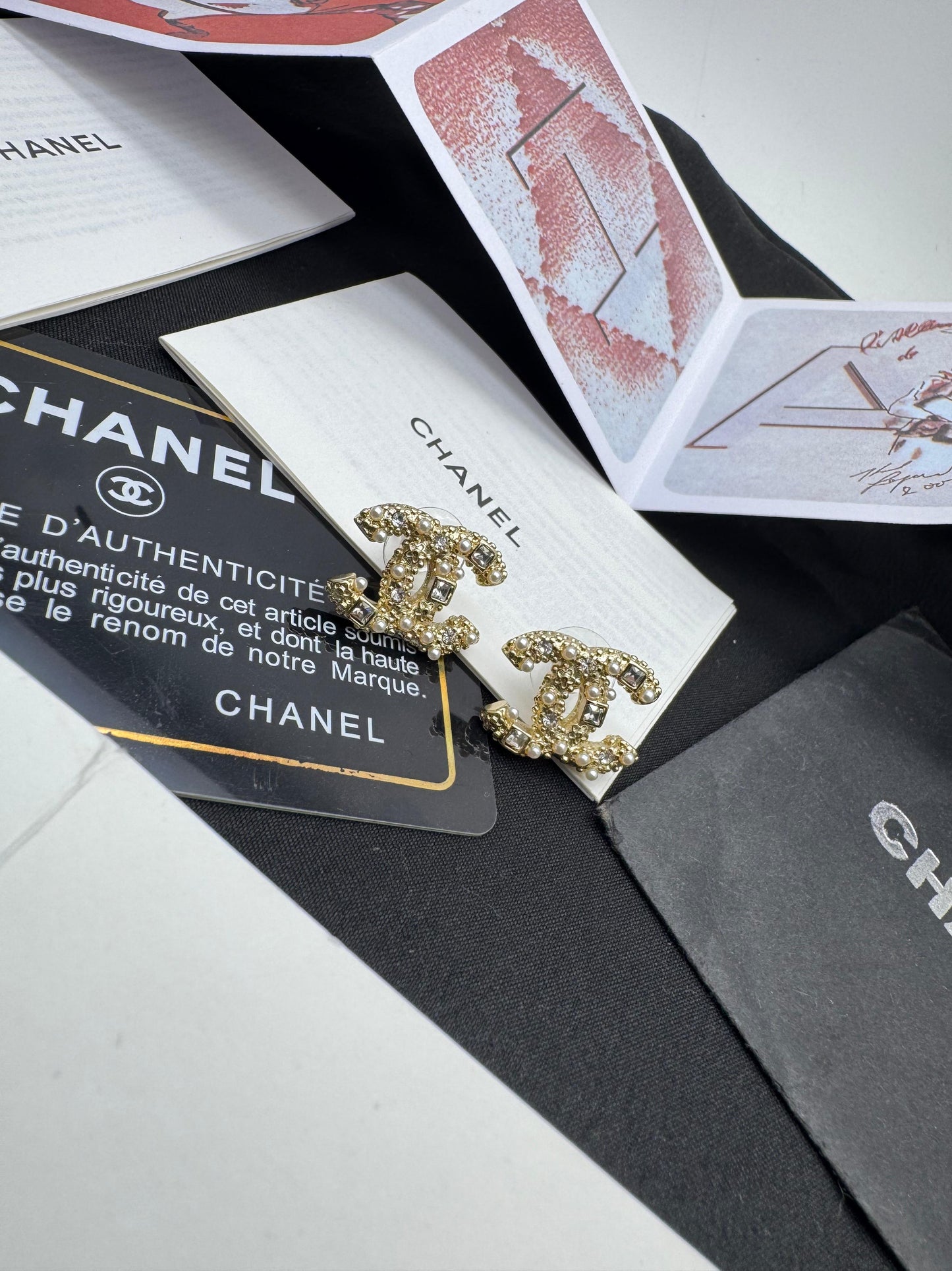 Pearl & Crystal Double-C Style Stud Earrings – Gold Tone Statement Earrings for Women