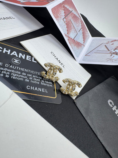 Pearl & Crystal Double-C Style Stud Earrings – Gold Tone Statement Earrings for Women