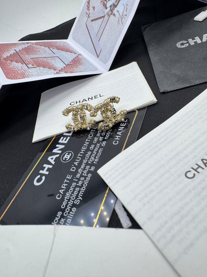 Pearl & Crystal Double-C Style Stud Earrings – Gold Tone Statement Earrings for Women