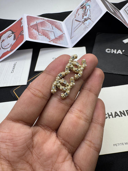 Pearl & Crystal Double-C Style Stud Earrings – Gold Tone Statement Earrings for Women