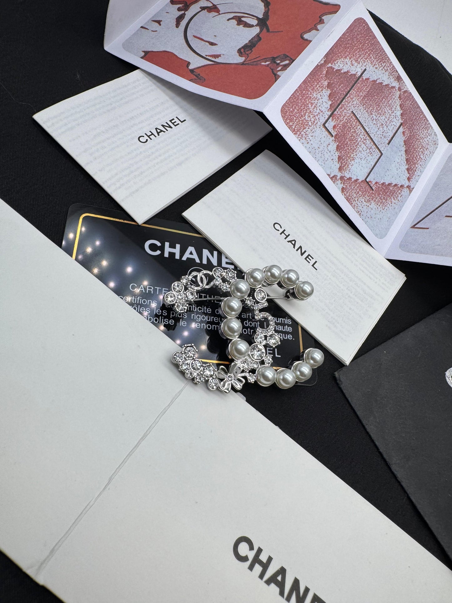 Pearl & Crystal Interlocking C-Shape Brooch – Silver Tone Statement Brooch for Women