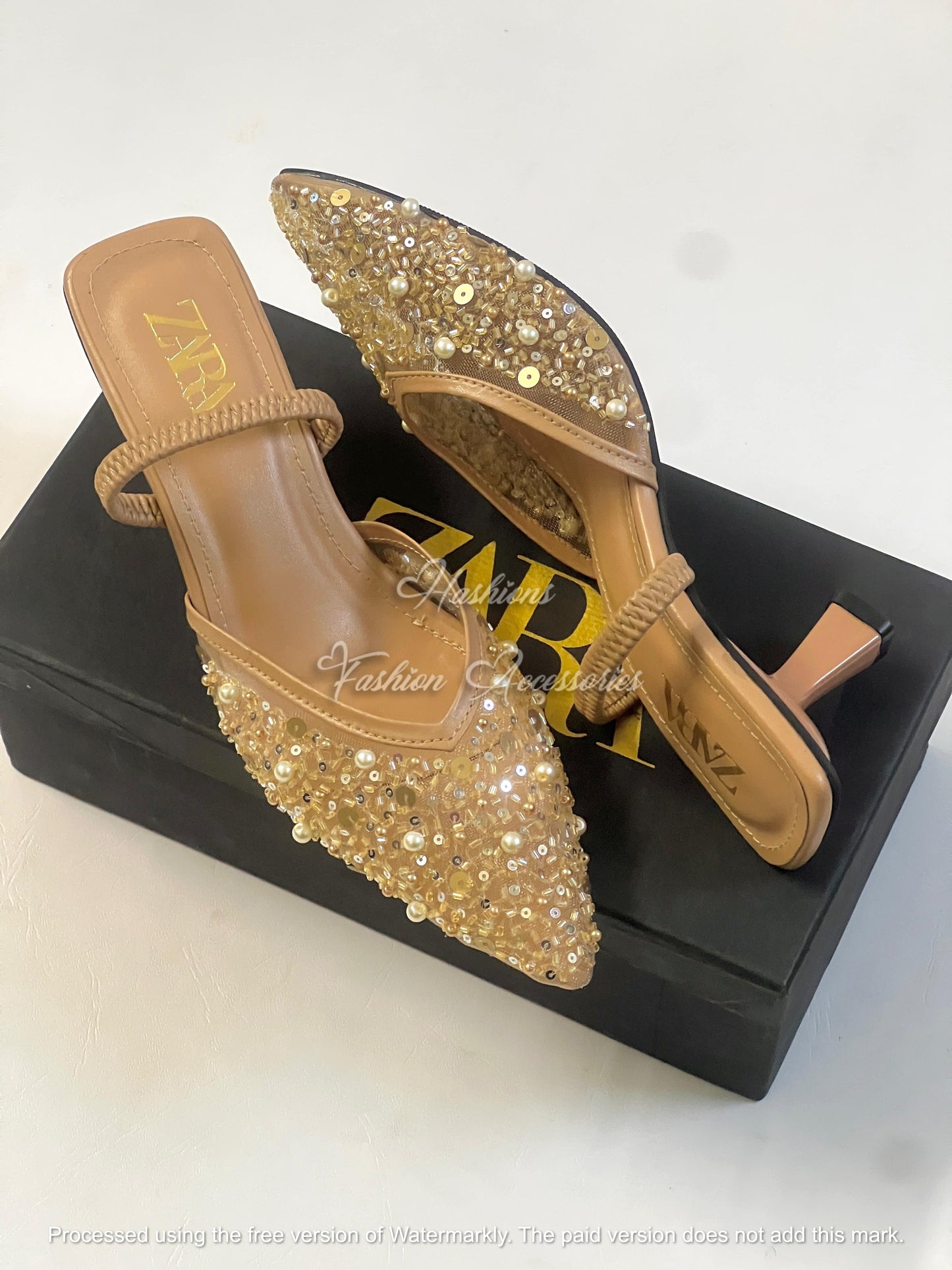 Sequin & Pearl Embellished Pointed Toe Mules | Braided Strap Kitten Heel Slides (Available in Black & Nude)