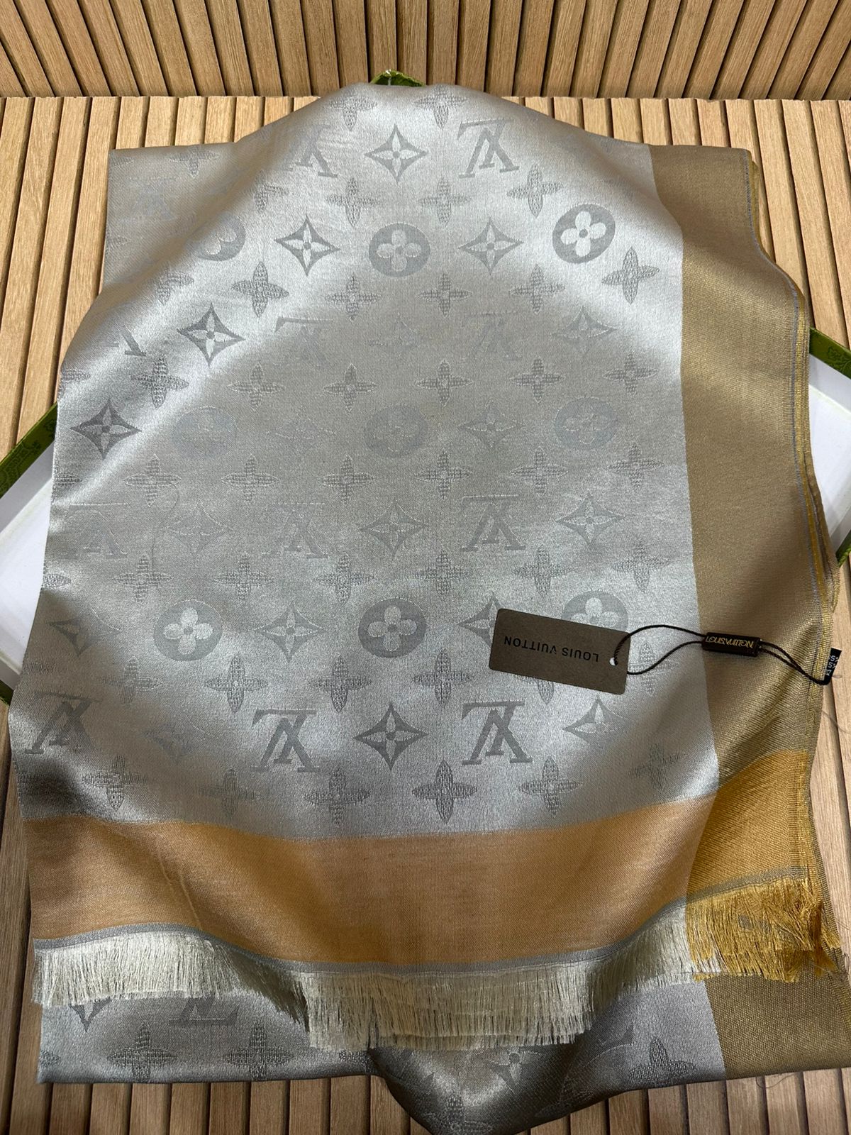 Luxury Silk Blend Scarf for Women – Soft Monogram Pattern Silk Scarf with Elegant Border