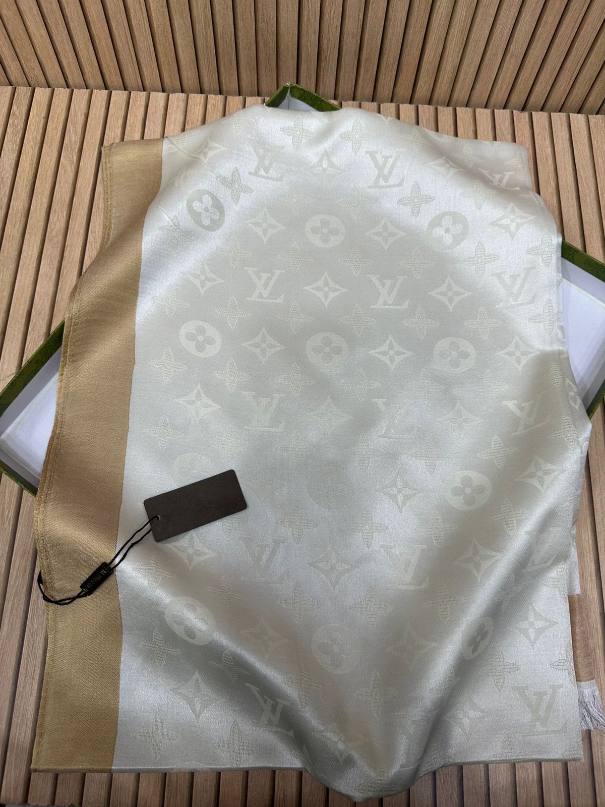 Luxury Silk Blend Scarf for Women – Soft Monogram Pattern Silk Scarf with Elegant Border