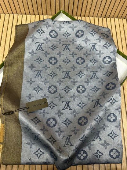 Luxury Silk Blend Scarf for Women – Soft Monogram Pattern Silk Scarf with Elegant Border