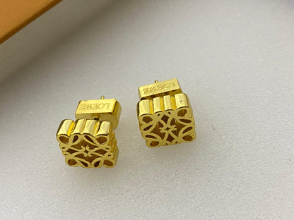 Gold-Tone Geometric Anagram Square Stud Earrings with Open-Work Design