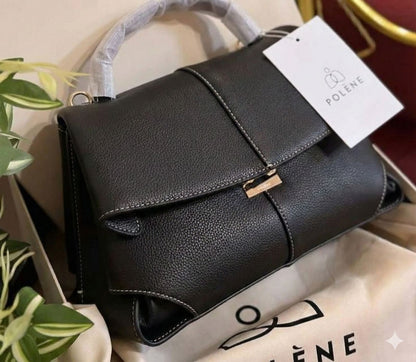 Structured Top-Handle Satchel – Grained Leather Bag with Folded Side Details