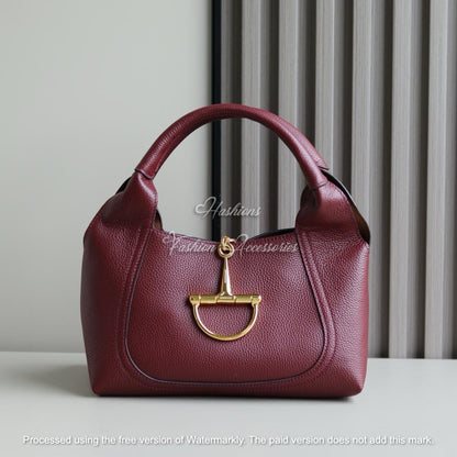 Slouchy Grained Leather Hobo Bag – Minimalist Shoulder Purse with Equestrian Gold Hardware