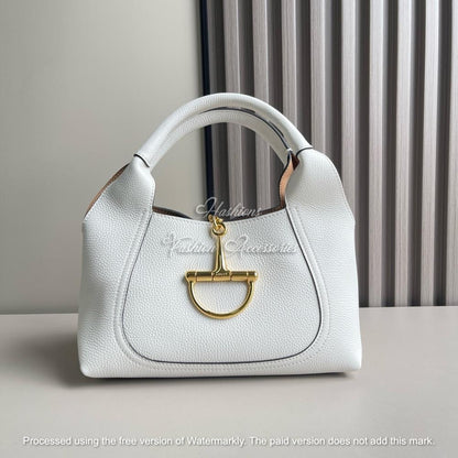 Slouchy Grained Leather Hobo Bag – Minimalist Shoulder Purse with Equestrian Gold Hardware
