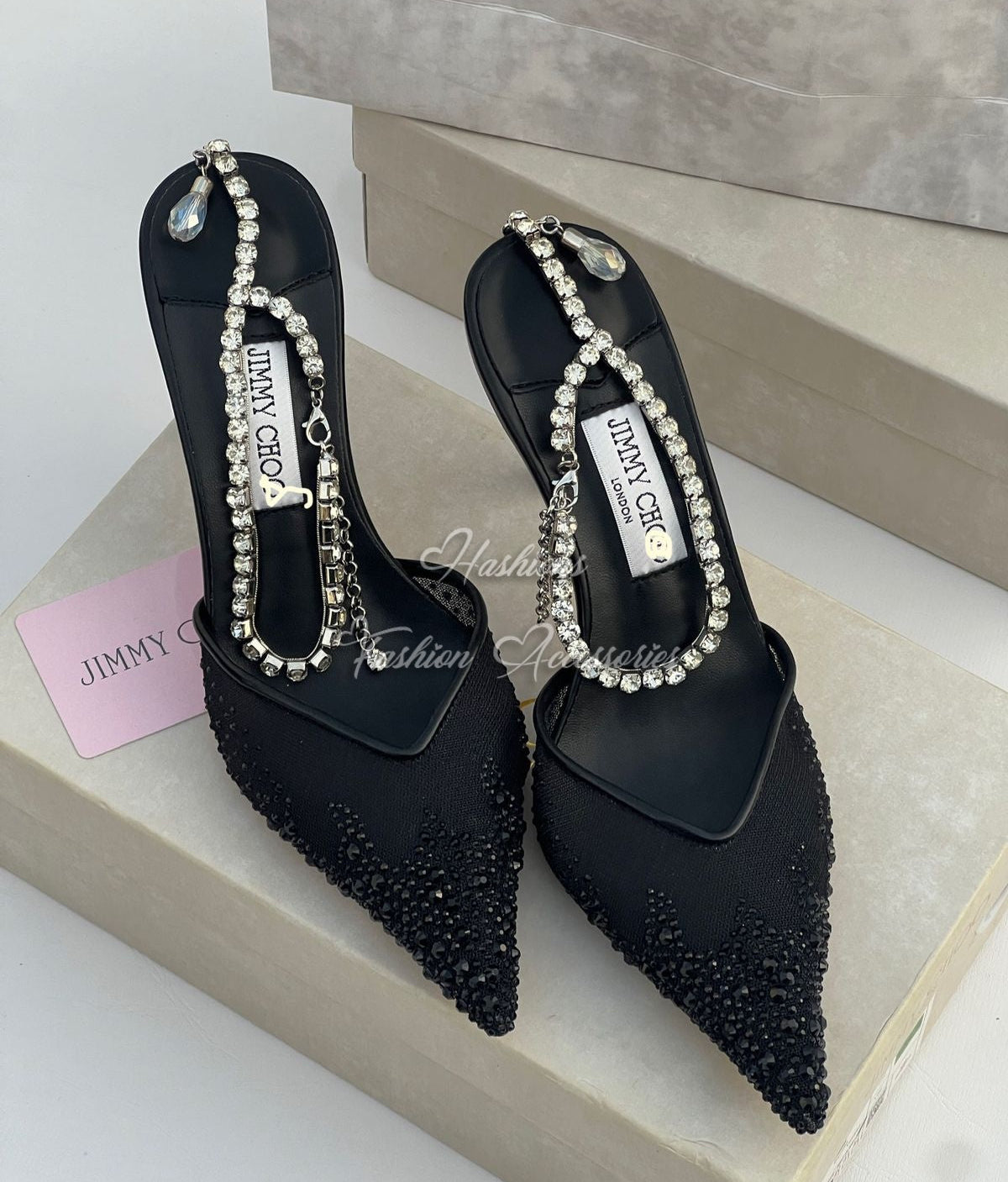 Crystal Embellished Mesh Mules with Jeweled Strap – Pointed Toe Evening Heels
