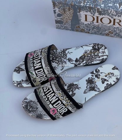 Premium Embroidered Floral Slides – Handcrafted Designer Flat Sandals for Women