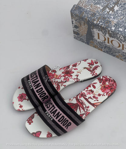 Premium Embroidered Floral Slides – Handcrafted Designer Flat Sandals for Women