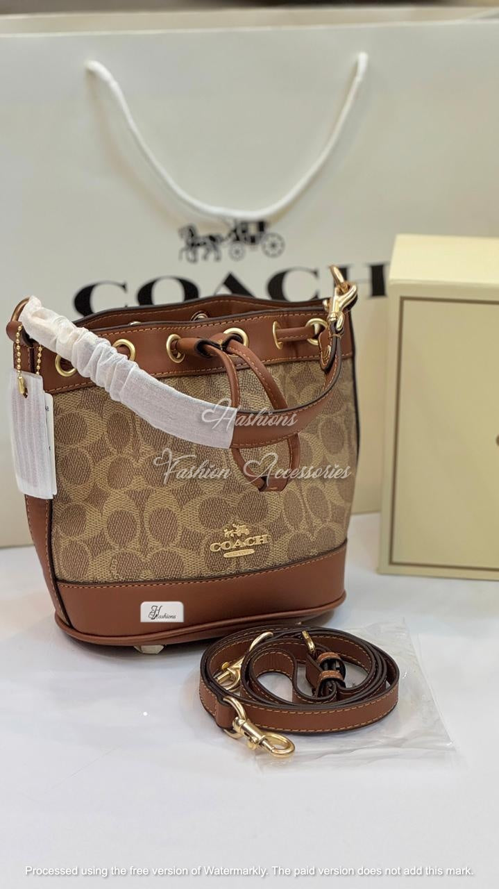 Monogram Leather Bucket Bag - Designer Style Drawstring Purse