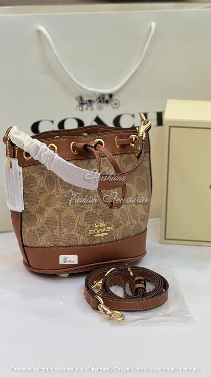 Monogram Leather Bucket Bag - Designer Style Drawstring Purse