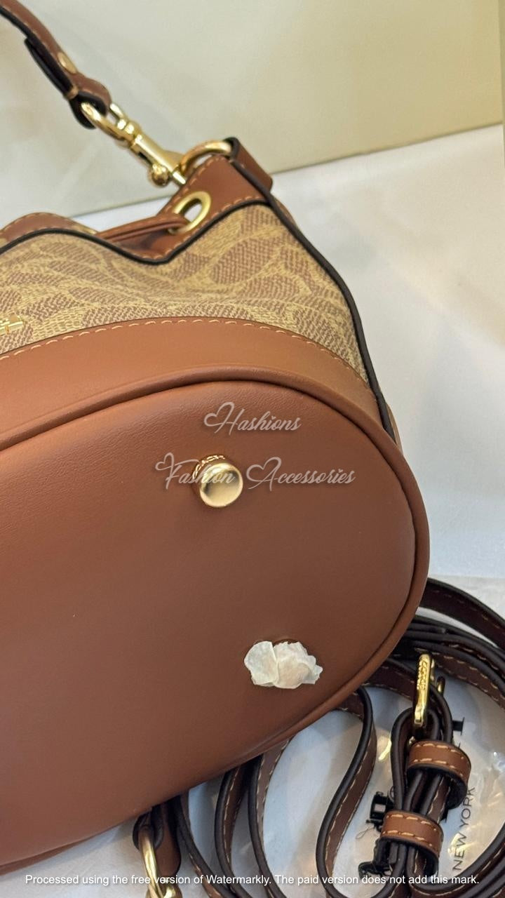 Monogram Leather Bucket Bag - Designer Style Drawstring Purse