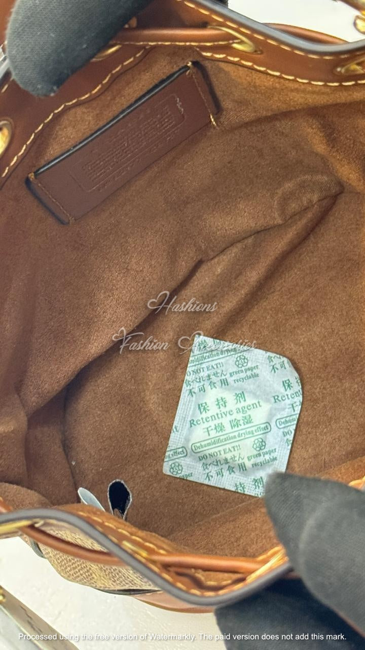 Monogram Leather Bucket Bag - Designer Style Drawstring Purse