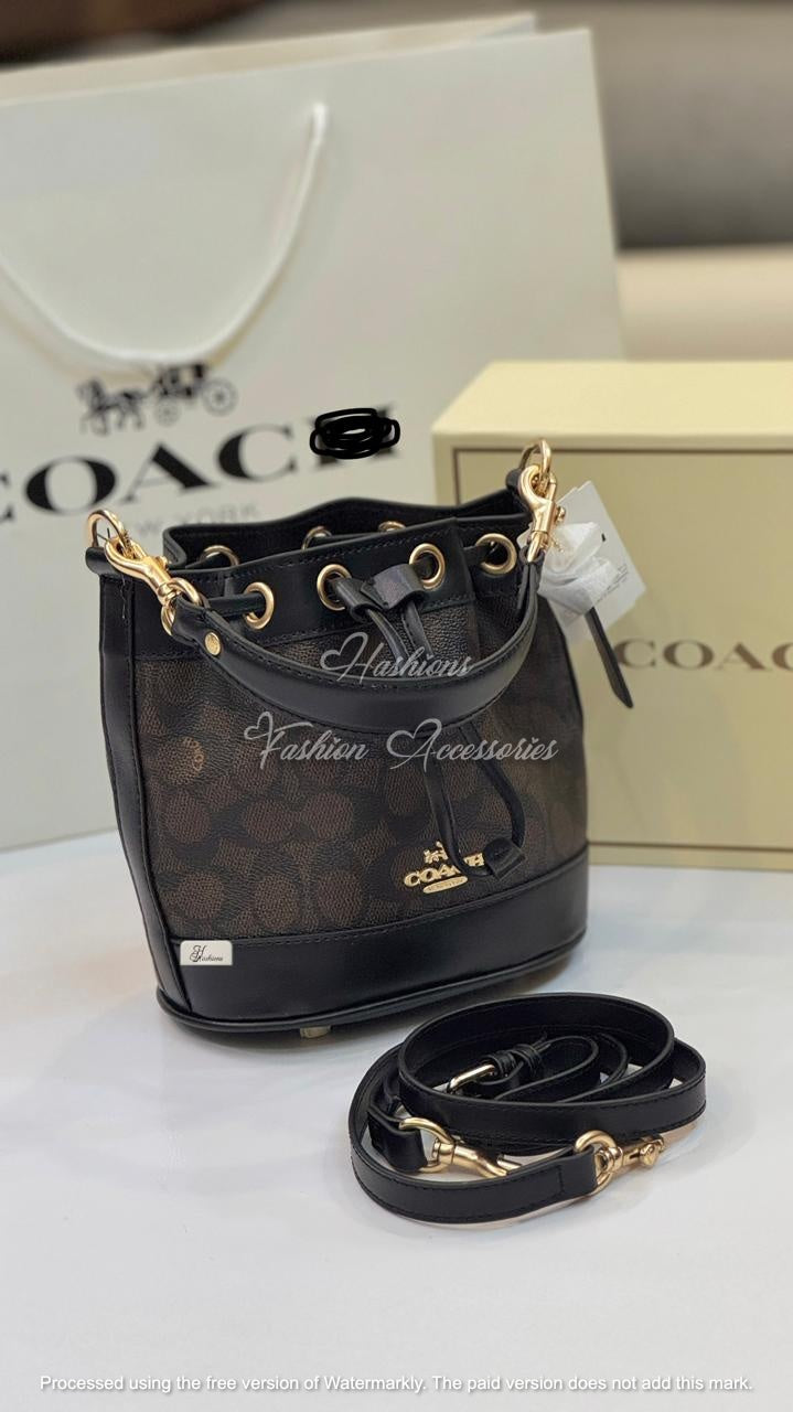 Monogram Leather Bucket Bag - Designer Style Drawstring Purse