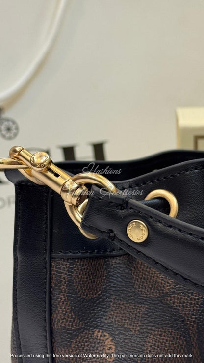 Monogram Leather Bucket Bag - Designer Style Drawstring Purse