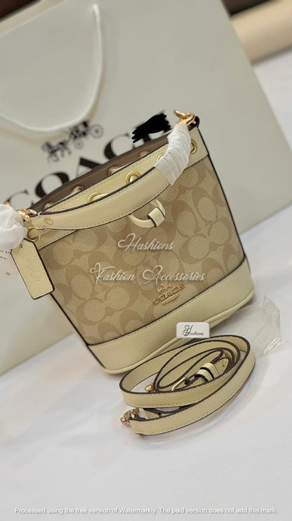 Monogram Leather Bucket Bag - Designer Style Drawstring Purse