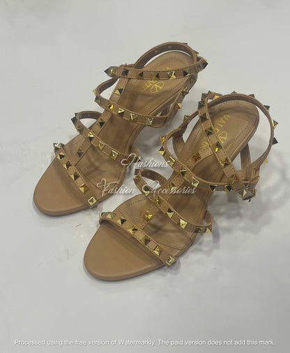 Studded Multi-Strap Kitten Heels – Pointed Toe Strappy Sandals