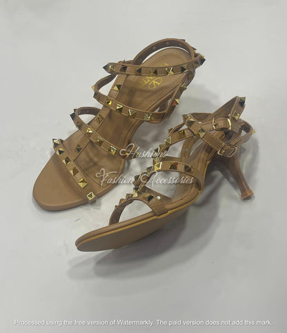 Studded Multi-Strap Kitten Heels – Pointed Toe Strappy Sandals