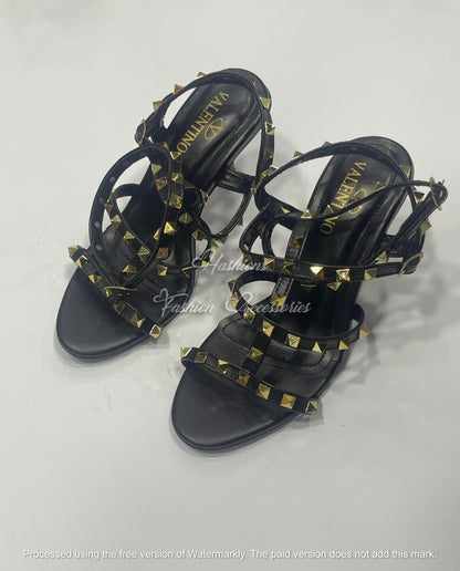 Studded Multi-Strap Kitten Heels – Pointed Toe Strappy Sandals
