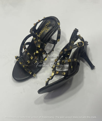 Studded Multi-Strap Kitten Heels – Pointed Toe Strappy Sandals