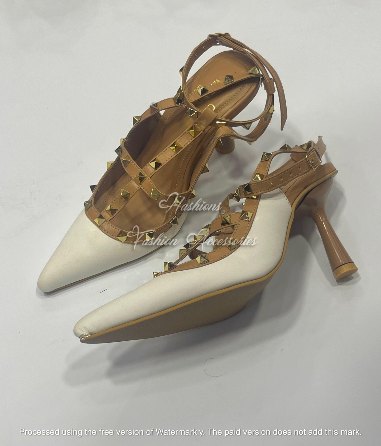 Studded T-Strap Pointed Toe Pumps - Elegant Mid-Heel Stilettos