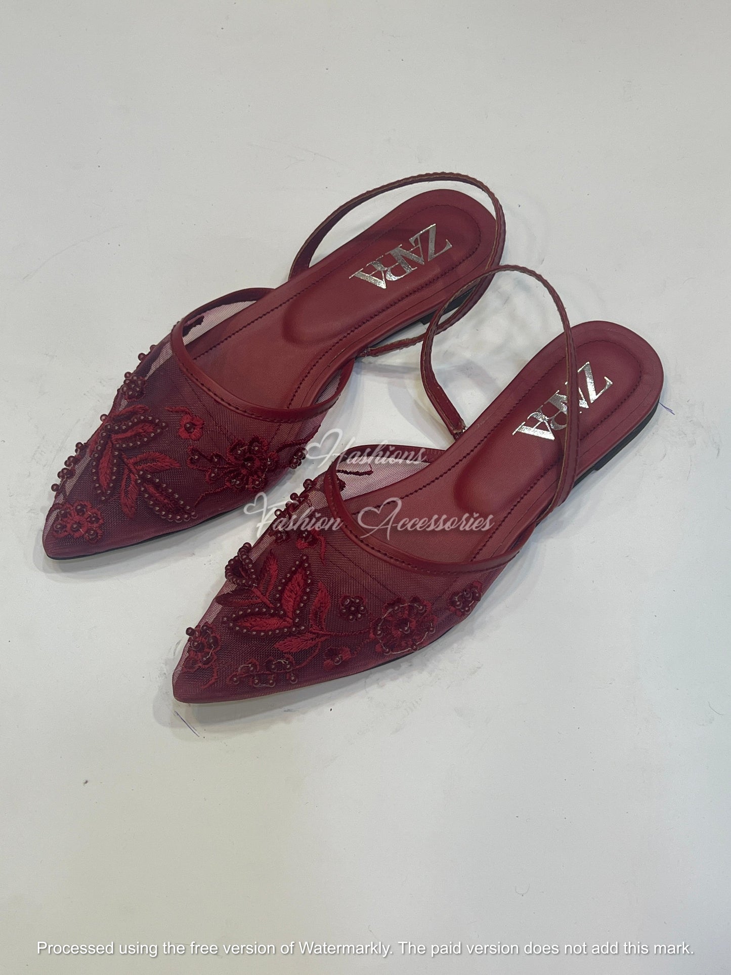 Mesh Pointed Toe Beaded Slingback Flats